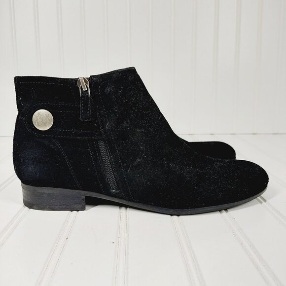 Franco Sarto L Rent Black Woman's Suede Leather Side Zip Ankle Boots I120 - Picture 5 of 12